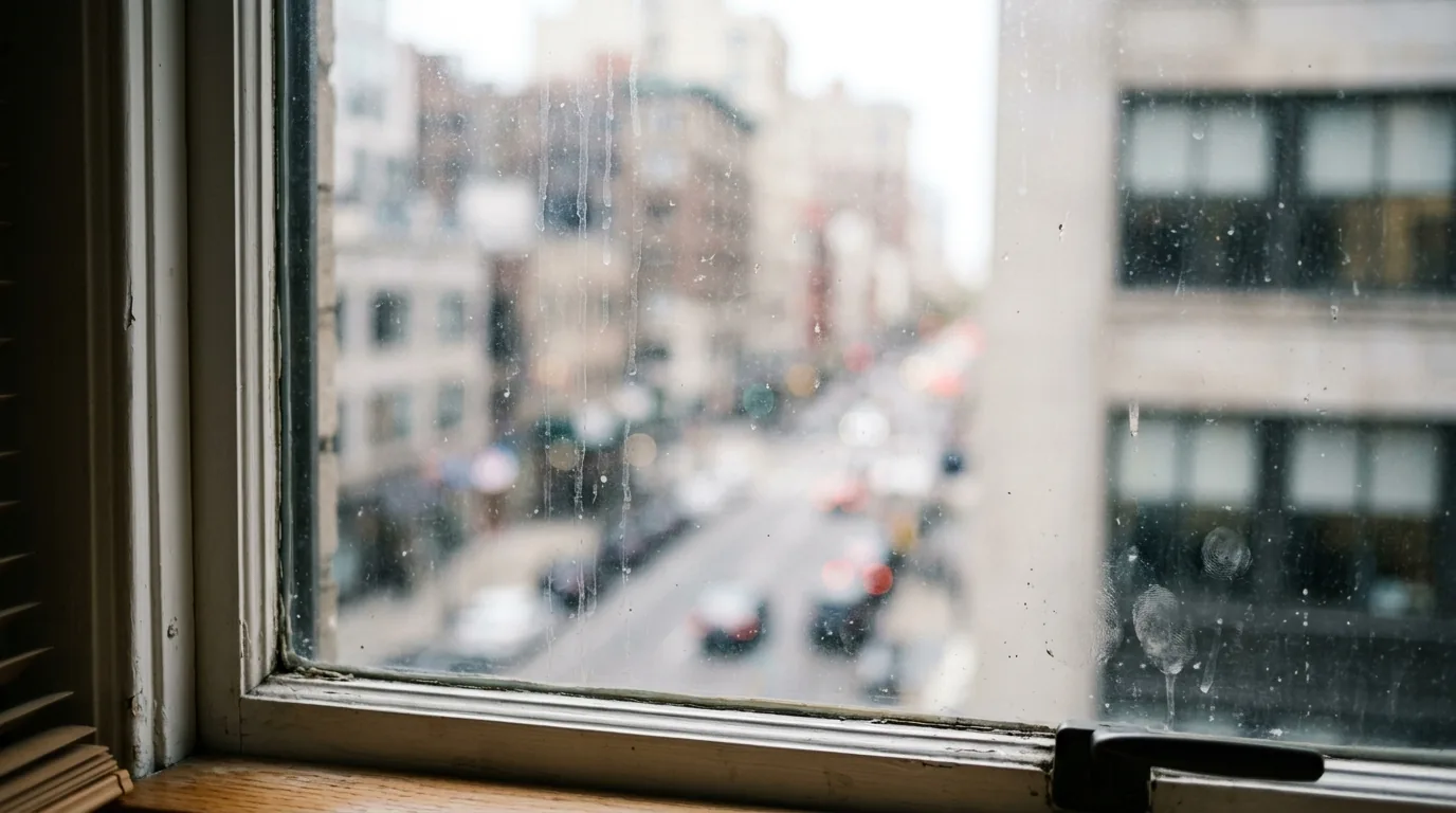 Verschmutztes Fenster mit Wasserflecken