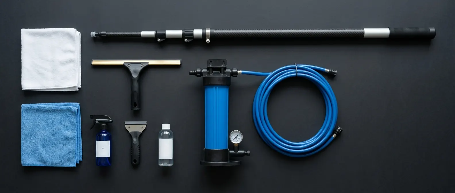 Profi-Werkzeug für Glasreinigung: Wischer, Mikrofasertücher, Teleskopstange